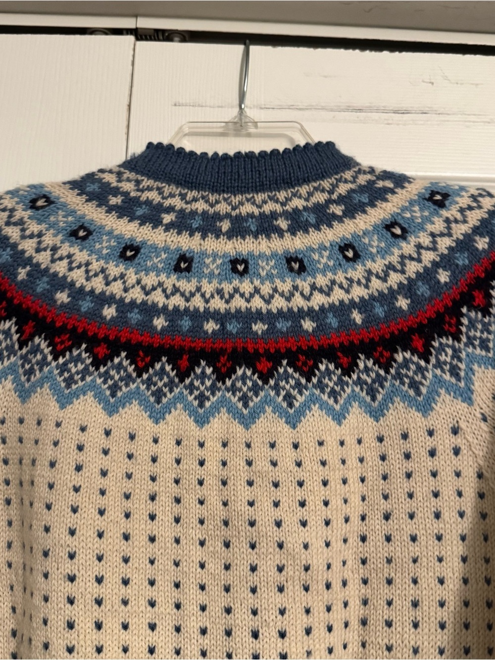 VTG Norwegian Norsk Husflid Fair Isle Wool Cardigan - Cream, Navy, Blue & Red - Picture 9 of 12